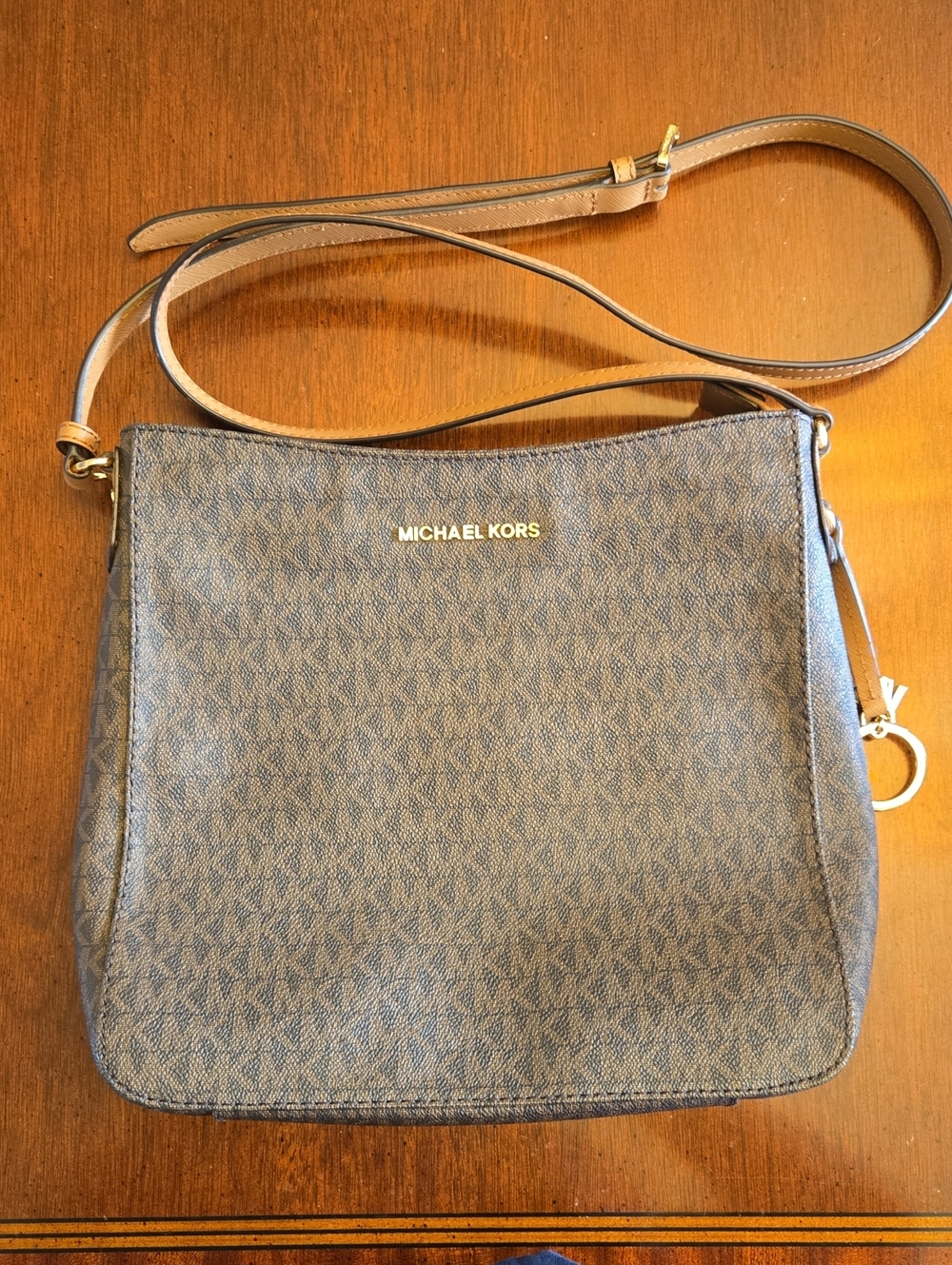 Michael Kors Brown Monogram Crossbody with Gold Hardware
